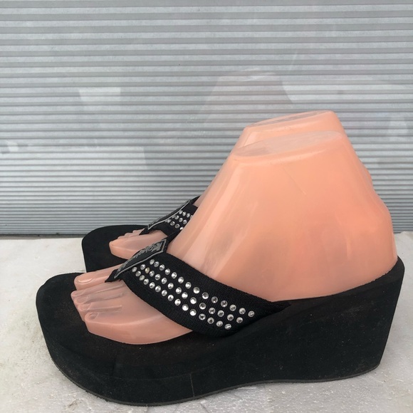 Skechers Women’s Foam Rhinestone Studded Platform Black Flip Flop Sandals Size 7 - Picture 1 of 16